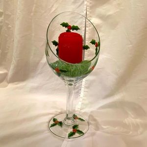 Christmas Holly Glass Candle Holder